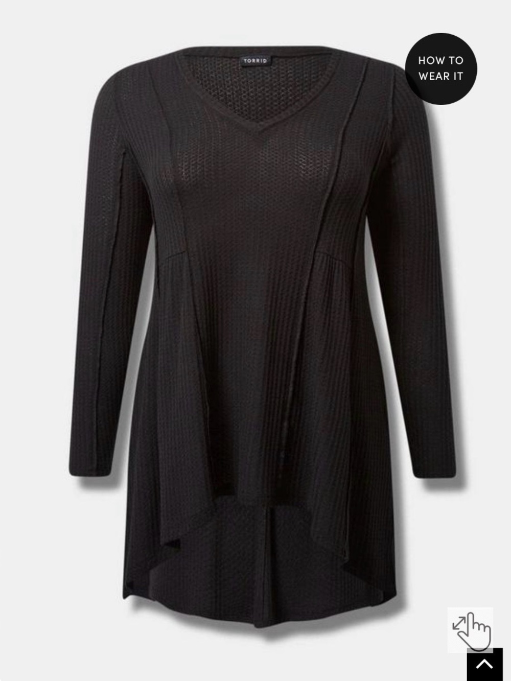 torrid Black Long Sleeve V‑Neck Tunic with Flared Hem
